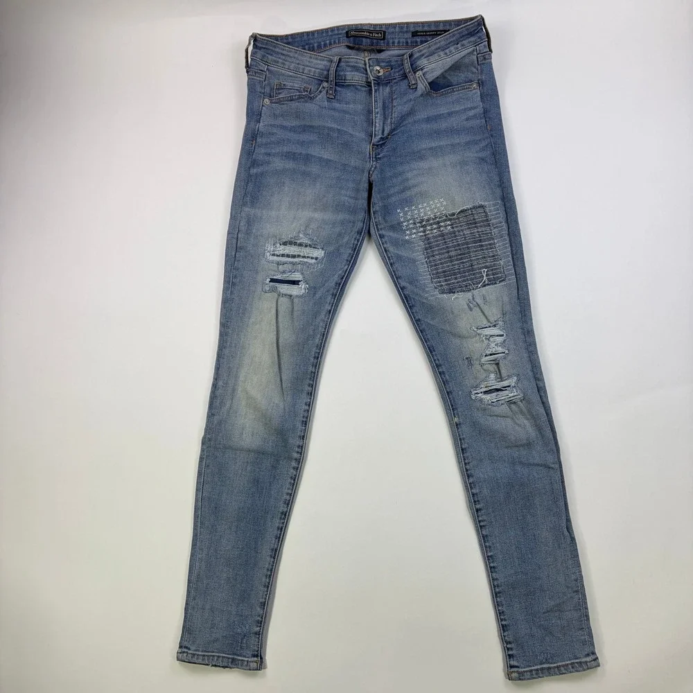 Abercrombie & Fitch Super Skinny Jeans Womens 28/6 Medium Distressed Patchwork